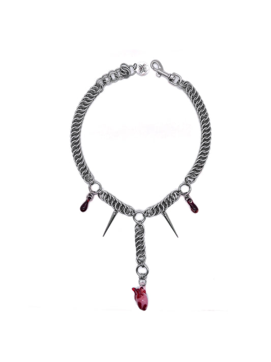 Crimson Heart Rosary Necklace